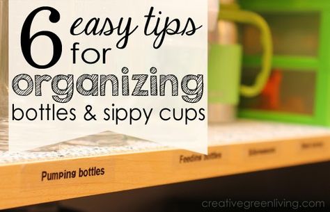 If your bottle parts and sippy cups are out of control, try these six tips to organize the chaos. Sippy Cup Storage, Diy Toy Organization, Toy Organization Ideas, Baby Bottle Organization, Toy Organization Diy, House Organization, Baby Storage, Bottle Decoration, Clear Labels