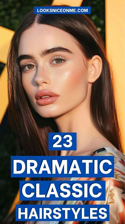 23 Dramatic Classic Hairstyles Classic Haircut, Sophisticated Hairstyles, Dramatic Hair, Classy Hairstyles, Dramatic Classic, Classic Black Dress, Dramatic Style, Classic Hairstyles, Winter Hairstyles