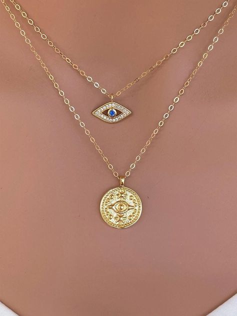 Excited to share this item from my #etsy shop: Gold Coin evil eye necklace - Evil eye pendent - Gold fill evil eye necklace - Layered necklace set -Evil eye layered necklace set for women Pendent Gold, Necklace Evil Eye, Gold Coin Necklace, Necklace Layered, Layered Necklace Set, Multi Layer Necklace, Bee Necklace, Protection Necklace, Rainbow Earrings