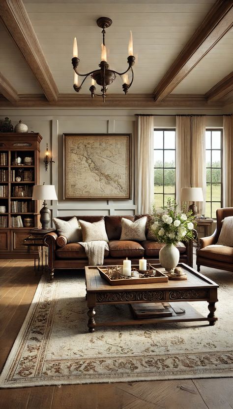 21 Dreamy Farmhouse Living Room Decorating Ideas That Will Transform Your Space 🌾🏡 Farmhouse Decorating Ideas, Cozy Farmhouse Living Room, Refined Rustic, Wood Furniture Living Room, Cream Living Rooms, Gold Throw, Rustic Farmhouse Living Room, Leather Sofa Living Room, Living Room Decorating Ideas