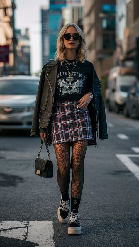 10 Cute Edgy Outfits Inspiration You Will Love! – fashionbylina.com Street Concert Outfit, Streetwear Fashion Edgy, Rock Chic Style Outfits, Alt Women Outfits, Cool Punk Outfits, Preppy Punk Outfits, Grunge Christmas Outfit, Outfits For A Concert At Night, Edgy Christmas Outfit