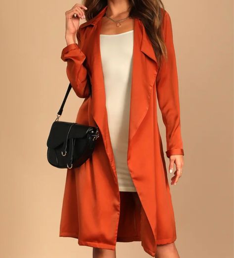 Shop Being Chic Rust Orange Satin Duster and other curated products on LTK, the easiest way to shop everything from your favorite influencers. Satin Duster, Orange Satin, Wrap Coat, Rust Orange, Silk Material, Color Orange, Duster Coat, Rust, Jackets & Coats