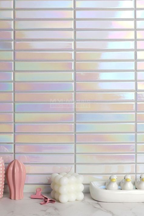 Kit Kat Tiles, Iridescent Decor, Tile Styles, Tile Accent Wall, Iridescent Tile, Barbie Dream House, Backsplash Tile, Kit Kat, Dream House Decor