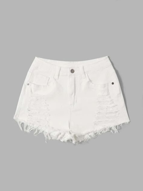 Cute White Shorts, Short Dins, Country Thunder Outfits, Shorts Jeans Branco, White Ripped Shorts, Obx Clothes, White Jeans Shorts, White Short Shorts, Jean Shorts White