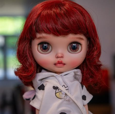 Red Hair Blythe Doll, Blythe Doll Red Hair, Red Hair Brown Eyes, Red Hair Doll, Short Red Hair, Icon X, Hair Icon, Cute Profile Pictures, Doll Hair