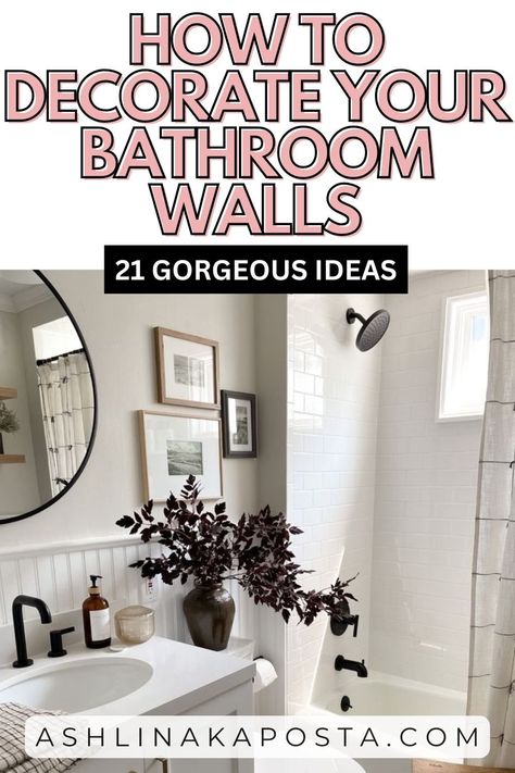 Large Wall In Bathroom, Small Bathroom Wall Ideas Decor, Photos In Bathroom Ideas, Bare Bathroom Wall Ideas, Teenage Bathroom Decor Ideas, This Bathroom Is For Singing, Bathroom Decor Photos, Minimalist Bathroom Wall Art, Masculine Bathroom Art