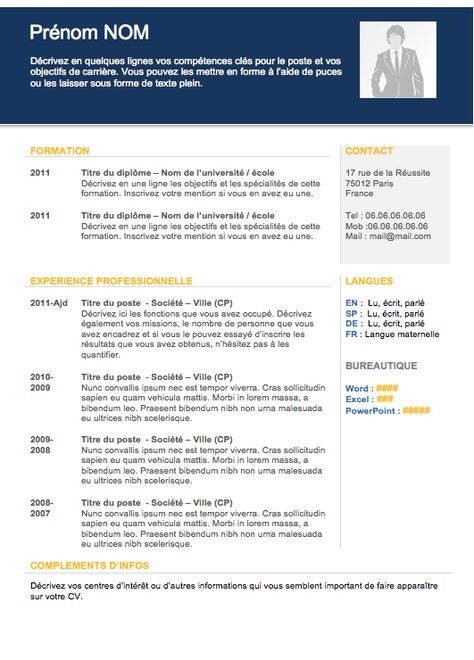 Modèle de curriculum vitae cadre | soumia darouech | Modèle cv, Exemple ...