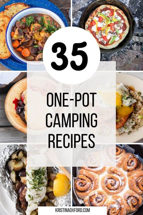 These are 35 of the best one-pot camping meals including, breakfast and dessert. Using only one piece of cookware means less packing and fewer dirty dishes to clean. Campervan Meals, Vegetarian Camping Food, Camping Appetizers, Best Camping Recipes, Outdoor Breakfast, Vegetarian Camping, Easy Camping Breakfast, Van Hippie, Camping Meal Ideas