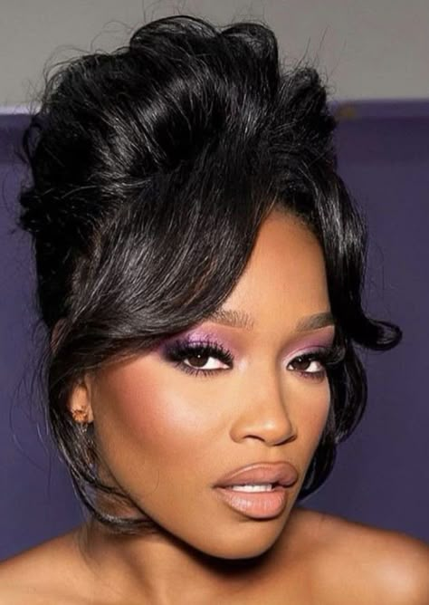 Keke Palmer Updo, Diy French Roll Hair, Keke Palmer Hairstyles, Masquerade Hairstyles With Mask, Messy Updo Black Women, Cornrow Pony, Bride Long Hair, Masquerade Hairstyles, Candy Hairstyles