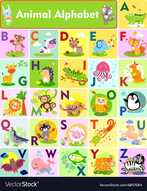 Abc Animal Letters, Abc Chart Printable Free, Printable Abc Letters, Animal Alphabet Letters, Alphabet Animals, Alphabet Pictures, Animal Letters, Letter Vector, Abc Letters