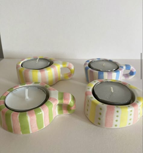 Air Dry Clay Tealight Holder, Cute Small Clay Ideas, Little Clay Ideas, Air Drying Clay Ideas, Clay Candle Holders Diy, Clay Crafts Ideas, Clay Candle Holders, Air Dry Clay Ideas, Dry Clay Ideas