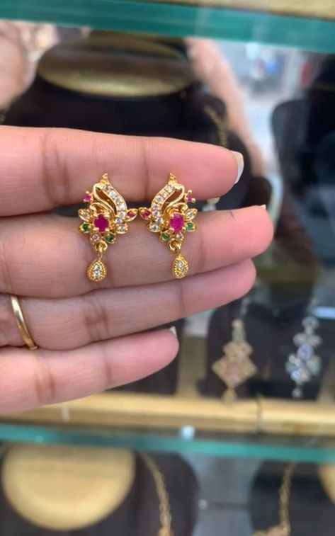 Tamil Earrings, 2 Grams Gold Earrings, Daily Wear Earrings Gold Indian, 3 Grams Gold Earrings Indian, 2 Grams Gold Earrings Designs, Earrings Gold Indian, Daily Wear Earrings, Fashion Jewelry Necklaces Gold, Gold Earrings For Kids