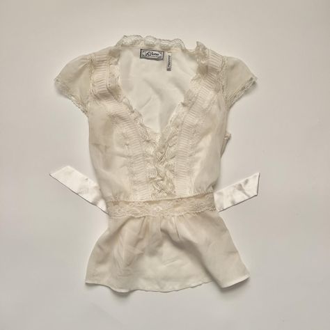 Stunning 2000s vintage Guess cream shear lace blouse... - Depop 2000s Blouse, Cream Silk Blouse, White Silk Blouse, Guy Fits, Shop Inspiration, Virtual Wardrobe, Cream Silk, 2000s Vintage, Feminine Outfit