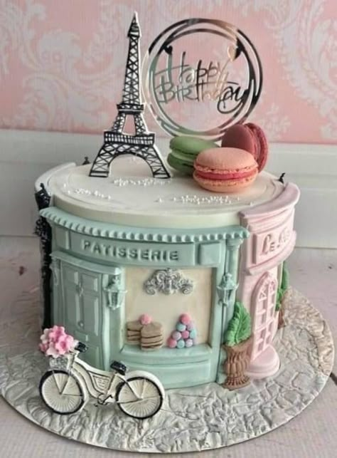 Parisian Cake Design, French Inspired Birthday Cakes, Eiffel Tower Birthday Cake, Paris Bday Cake, Birthday Cake Paris Theme, Paris Cake Design, French Birthday Cake Paris Theme, Parisian Birthday Cake, Paris Cake Ideas Birthdays