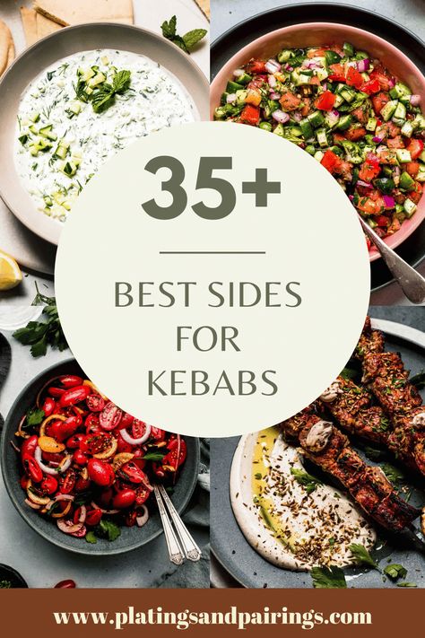 Wondering what to serve with kebabs for dinner? This handy guide covers all of the best sides for these grilled skewers – from veggies, to salads, and more! Side Dishes For Skewers, Summer Kebab Recipes, What Goes With Kabobs, What To Serve With Kabobs Meals, What To Serve With Chicken Kabobs, What Sides Go With Kabobs, Chicken Skewer Sides, Sides For Skewers, Kabobs On The Grill Sides Dishes