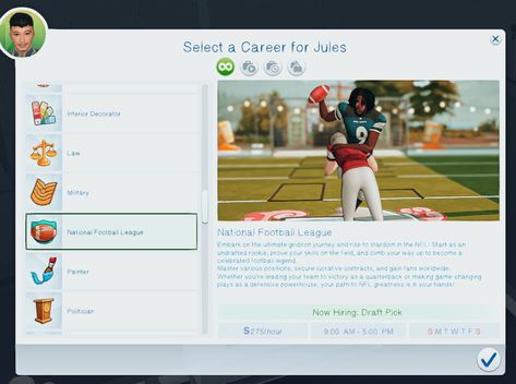 NFL Career | Danitysimmer Sims 4 Jobs, Sims 4 Tsr, Sims 4 Traits, Sims 4 Cas Mods, Sims 4 Family, Play Sims 4, The Sims 4 Pc, Free Sims 4, The Sims 4 Packs