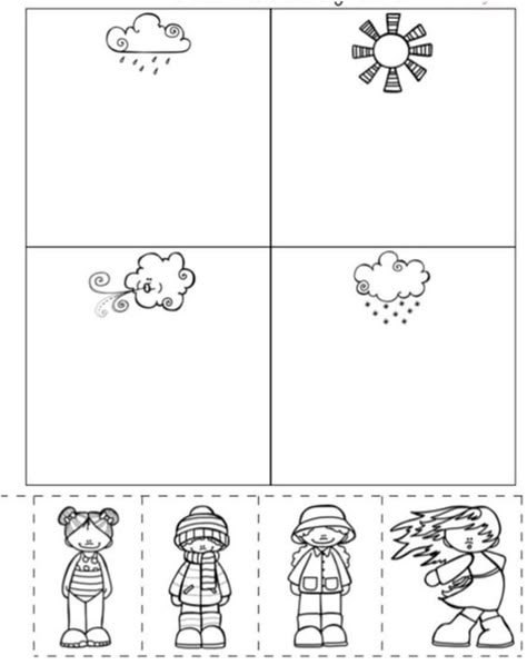 Weather And Season Activities Preschool, Preschool Seasons Worksheet, Kindergarten Weather Worksheets, Dress For The Weather Activity, Seasons Preschool Worksheets, Weather And Seasons Preschool Activities, Pre K Weather Activities, 4 Seasons Preschool Activities, Dress For The Weather Printable