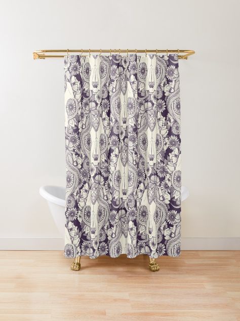 cat skull damask purple | Shower Curtain