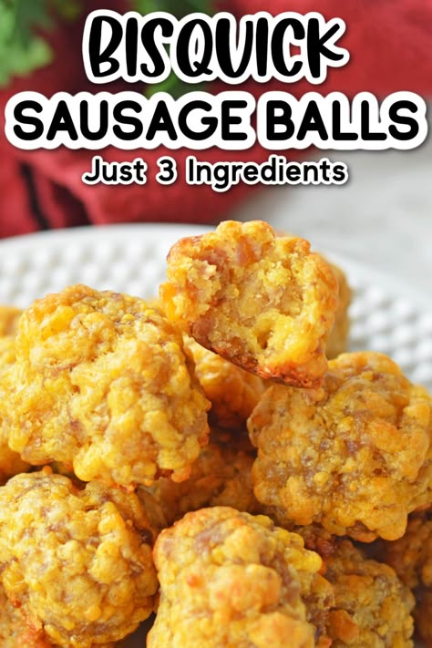 These 3 Ingredient Sausage Balls with Bisquick make the perfect easy appetizer for everything from holiday celebrations to game day parties! Bisquick Sausage Balls 3 Ingredients, Sausage Appetizers For Party Easy, Bisquick Sausage Balls Original, Sausage Ballls, 3 Ingredient Sausage Balls, Easy Sausage Balls, Bisquick Sausage Balls, Easy Sausage Balls Recipes, Bisquick Sausage