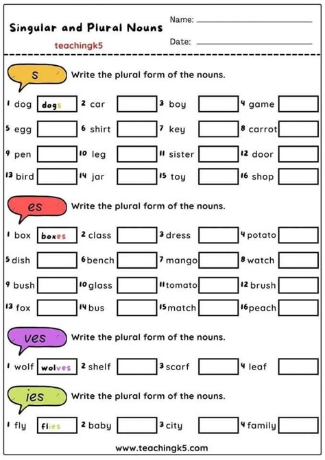 Plural Of Nouns Worksheets, Singular Plural Worksheets, Plurals Worksheets, Plural Nouns Worksheet, Singular Plural, Singular And Plural Nouns, English Grammar Exercises, English Grammar For Kids, English Worksheets For Kindergarten