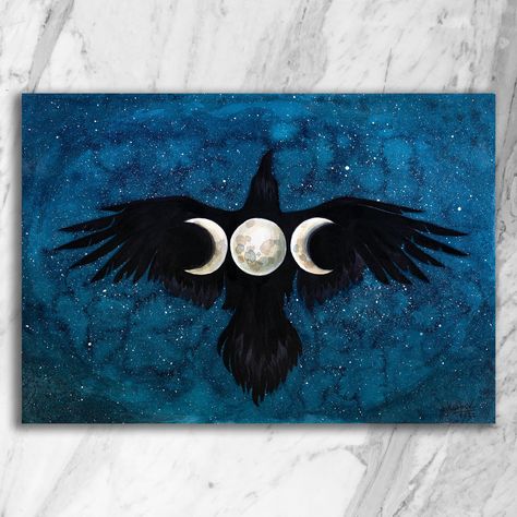 The Crow Painting, Easy Raven Painting, Raven Watercolor Paintings, Raven Paintings On Canvas, Viking Painting Canvas, Viking Painting Ideas, Crow Painting Easy, Crow Painting Acrylic Easy, Raven Acrylic Painting