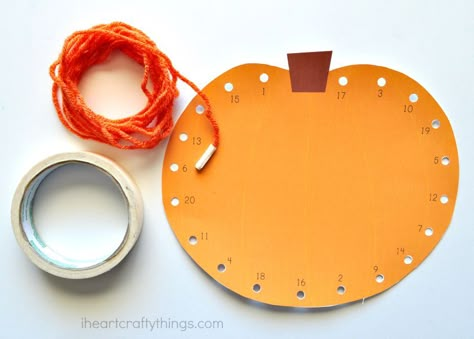 Pumpkin Lacing Craft, Jack O Lantern Preschool Activities, Pumpkin Activity For Preschool, Pumpkin Activities Preschool, Preschool Pumpkin, Pumpkin Lessons, Recognizing Numbers, Orange Craft, Pumpkin Cutouts