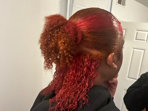 Ginger N Pink Hair, Peekaboo Hair Color Ginger, Pink And Auburn Hair, Pink And Ginger Hair Black Women, Red And Brown Dyed Hair, Red With Orange Highlights, Ginger And Pink Hair Dye, Ginger And Burgundy Hair Black Women, Pink And Brown Hair Dye