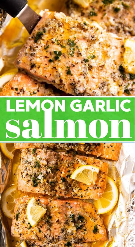 Baked Salmon Easy Recipe, Lemon Garlic Salmon Marinade, Lemon Garlic Fish Marinade, Lemon Garlic Herb Salmon, Easy Baked Salmon With Lemon Butter Cream Sauce, Salmon Recipes Skinless, Fast Salmon Dinner Recipes, Grilled Lemon Salmon, Salmon Recipes Lemon Garlic Butter