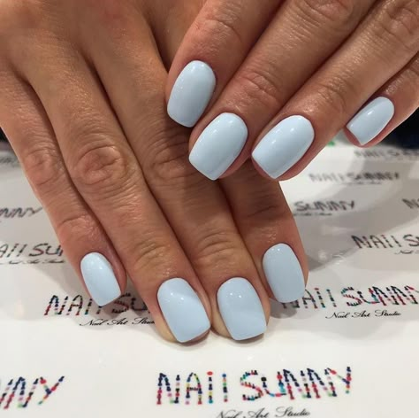 Nails For Mexico Vacation Simple, Vacation Nail Colors 2024, Nails Azul Pastel, Pastel Square Nails, Pale Blue Nails, Square Short Nails, Spring Nail 2023, Solid Nails, Baby Blue Acrylic Nails