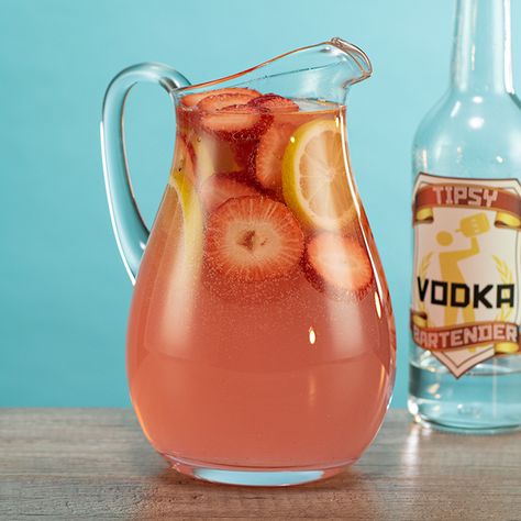 GIGGLE JUICE 8 oz. (240ml) Vodka 750ml Moscato 24 oz. (720ml) Pink Lemonade 12 oz. (360ml) Lemon Lime Soda Garnish: Strawberries/Lemons  PREPARATION 1. Add fruits to base of pitcher before pouring over vodka, moscato, pink lemonade and lemon lime soda. Stir gently and serve in sugar rimmed glasses. DRINK RESPONSIBLY! Giggle Juice Recipe, Pink Alcoholic Drinks, Drinks For Girls Night, Trash Can Punch, Bucket Drinks, Tipsy Bartender Recipes, Moscato Sangria, Giggle Juice, Lemonade Sangria