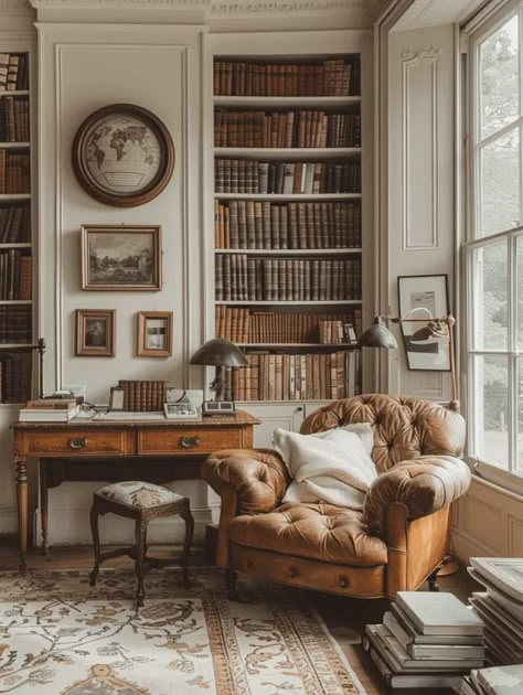 What To Do With A Nook Space, Light Academia Decor Ideas, Light Academia Wall Art, Living Room Light Academia, Cozy Academia Living Room, Modern Academia Interior Design, Dark Academia Aesthetic Interior Design, Medium Academia Aesthetic, Dark Academia With White Walls