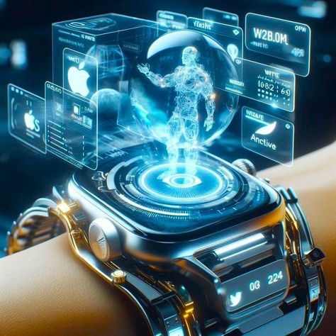 Futuristic Watch Design, Watch Concept Design, Futuristic Technology Design, Futuristic Technology Concept Art, Smart Watch Concept, Holographic Technology, Future Technology Gadgets, Watch Concept, Futuristic Watches