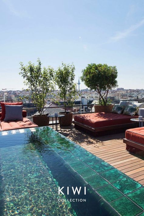 Imagine spending a sunny day here at the delightfully hedonistic BLESS Hotel Madrid. #blesshotelmadrid #blesshotel #madrid #hotel #rooftop #pool #travel #luxury #kiwicollection #carewhereyoustay Small Pool Rooftop, Rooftop Mini Pool, Hotel Rooftop Pool, Rooftop Pools, Rooftop Infinity Pool, Raised Pools, Pool Plants, Hotel Rooftop, Rooftop Patio Design