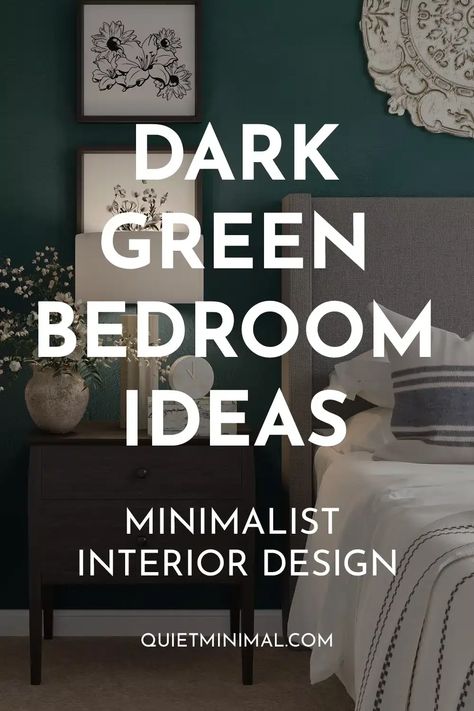 Dream Bold: Dive into Dark Green Bedroom Inspirations! - Quiet Minimal Dark Green Interior Design Bedrooms, Navy Blue And Green Bedroom, Blue And Green Bedroom Ideas, Dark Green Bedroom Aesthetic, Green Bedroom Inspirations, Blue And Green Bedroom, Green Bed Covers, Dark Green Bedroom Ideas, Forest Green Bedrooms