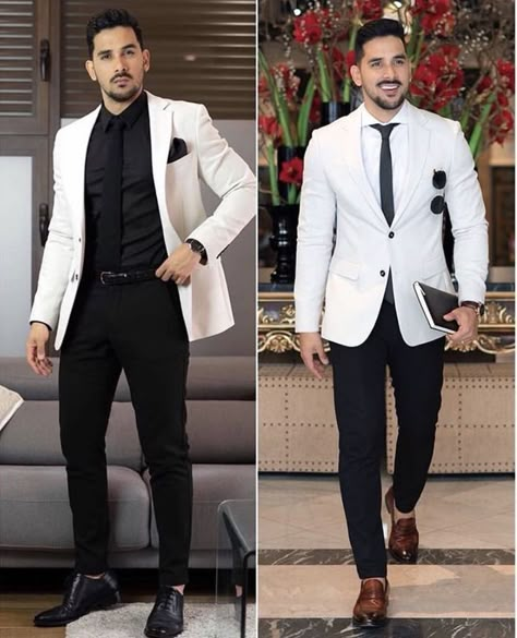 White Blazer Outfit Men, White Vest Outfit, Summer Blazer Outfits, White Blazer Men, Mens Suits Black, Mens White Suit, Vest Outfits Men, White Wedding Suit, Slim Fit Suit Men