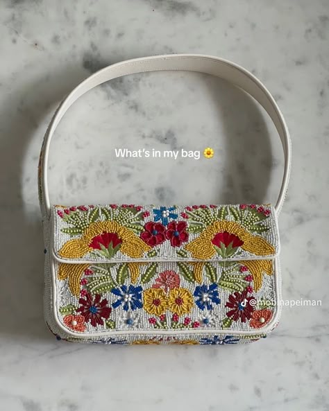 Beaded Embroidery Purse, Bead Embroidery Purse, Bead Embroidery Bag, Staud Bags, Floral Beadwork, Embroidery Purse, Tambour Embroidery, Pinterest Design, Blooming Garden