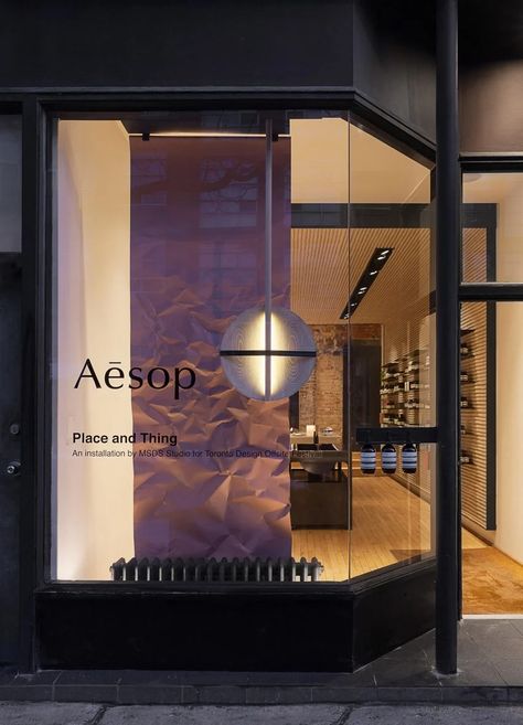 Aesop Window Display, Shopping Window Design, Window Display Lighting, Window Store Design, Cosmetic Window Display, Front Store Design, Window Shop Design, Display Window Design, Store Window Design