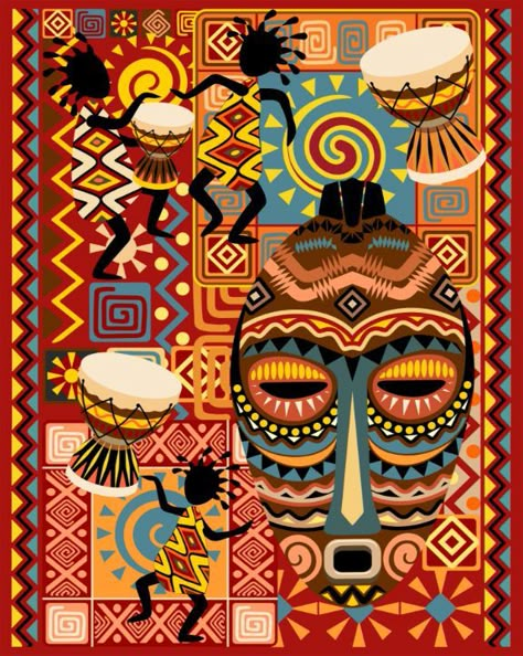 African Mask Illustration, African Mask Painting, African Abstract Art, Abstract White Background, African Art Projects, Africa Art Design, African Colors, African Theme, African Paintings