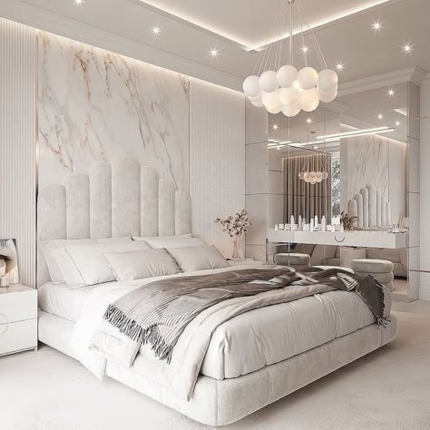 Double Bed Rooms Design, Classy Chic Bedroom, Elegant Bedroom Ideas Classy, Modern White Bedroom Ideas, Modern Glam Bedroom, Modern White Bedroom, Luxe Bedroom, Classy Bedroom, Modern Luxury Bedroom