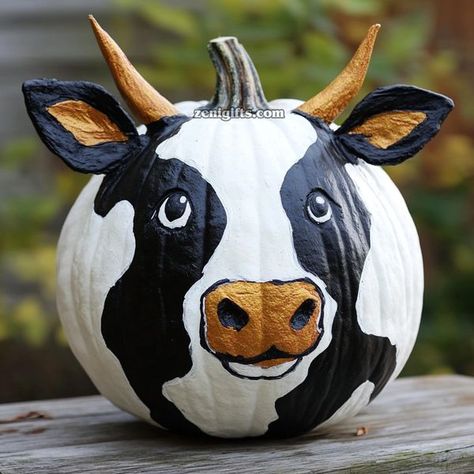 We Love Cows Painted Cow Pumpkins, Cow Pumpkin Carving, Cow Pumpkin Painting, Cow Pumpkin, Pumpkin Contest, Pumpkin Decorations, Cow Face, Fall Craft, Pumpkin Ideas