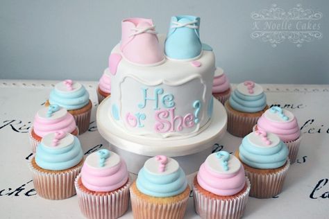 He or She? gender reveal cake by K Noelle Cakes He Or She Gender Reveal Cake, Gender Determination Cake, Gender Reveal Cupcake Ideas, Gender Reveal Cake Diy, He Or She Cake, Boy Or Girl Cake, Baby Shower Gender Reveal Cake, Gender Reveal Nails, He Or She Gender Reveal