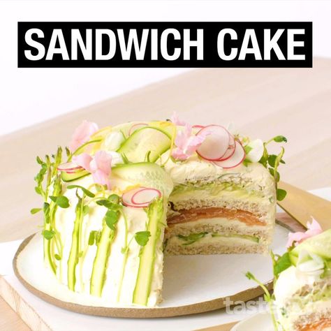 Sandwich cake [Video] | Tea party sandwiches, Sandwich cake, Savoury cake Swedish Sandwich, Tea Party Sandwiches Recipes, Party Sandwiches Recipes, Sandwich Torte, Ladies Tea Party, Sandwich Cakes, Korean Tea, Tea Party Sandwiches, Tea Sandwiches Recipes