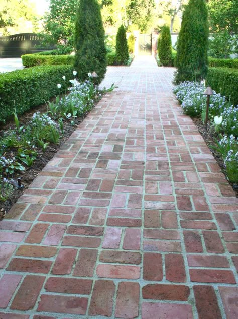 Brick Sidewalk, Brick Pathway, Walkway Design, Walkway Landscaping, Brick Path, Pathway Landscaping, Brick Walkway, Front Walkway, Garden Walkway