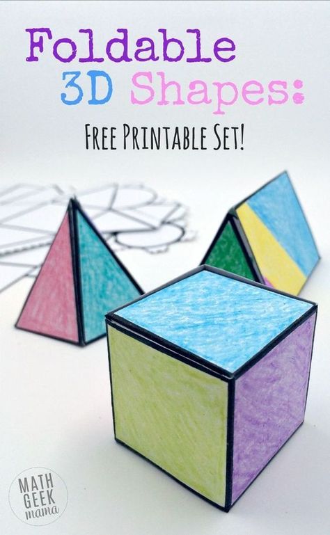 This easy to use printable set of foldable 3D shapes can be used for all sorts of math learning! Plus, let kids get creative and turn it into a math and art lesson in one! Math College, 3d Shapes Worksheets, Math Art Projects, Math Geek, Shapes Worksheets, Math Learning, Math Projects, Math Methods, Math Geometry