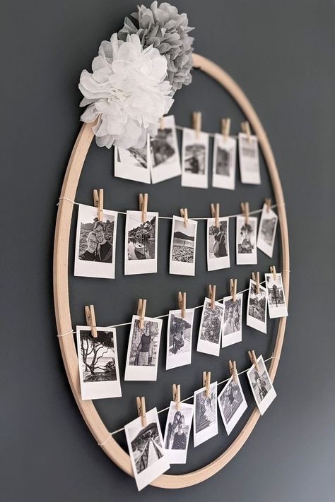 Photo Collage Display, Diy Hula Hoop, Photo Collage Diy, Diy Osterschmuck, Collage Foto, Collage Diy, Craft Room Decor, Easter Decorations Diy Easy, Diy Crafts Room Decor