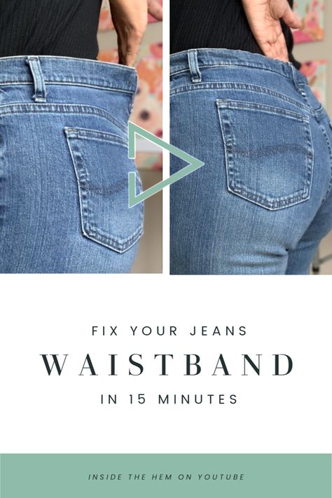 Waist Too Big On Pants, How To Take In Jeans That Are Too Big, Jeans To Big In Waist, Jeans Too Big In Waist Hacks, Tailor Jeans Waist, How To Alter Jeans That Are Too Big, Alter Jeans Waistband, Jeans Waist Too Big Hack No Sew, How To Take In Waist Of Jeans