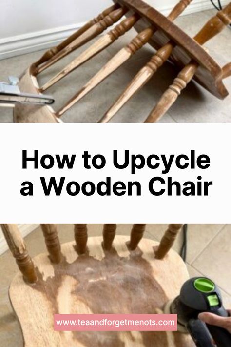 How to Upcycle a Wooden Chair Add Upholstery To Wooden Chair, Carver Chairs Upcycle, Refurbish Wooden Chair, Refinished Wooden Chairs, Adding Cushion To Wooden Chair, Wooden Reading Chair, Upcycle Folding Chair, Refinishing Wooden Chairs, Repurpose Chairs Wooden