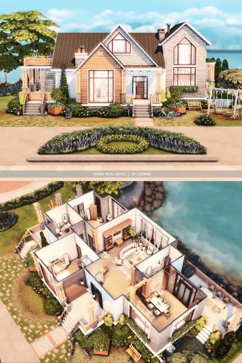 Family New Abode - lovely home for a family by Lhonna Sims No Cc, San Sequoia, Sims 4 Family House, Sims 4 Loft, Sims 4 Modern House, Sims 4 Houses Layout, Lotes The Sims 4, The Sims 4 Lots, Modern Family House