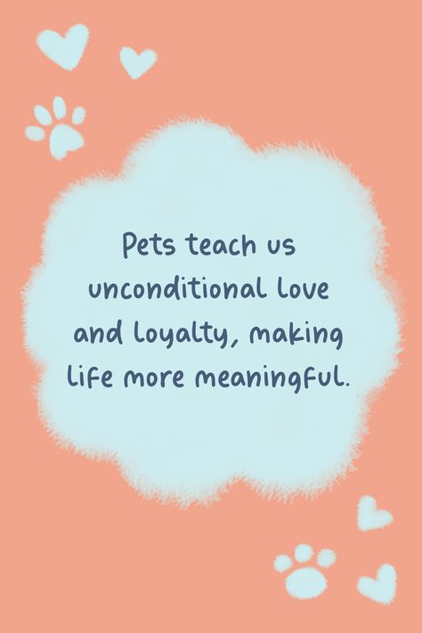 Pet Quote - Pets teach us unconditional love and loyalty, making life more meaningful. #pet #petquote #quoteoftheday #dogquote #catquote #quote #pét Love My Pets Quotes, Quotes On Dogs Loyalty, Pets Quotes Love, Loving Dogs Quotes, Animals Love Quotes, Cats Quotes Meaningful, Quotes About Pets Love, Animals Quotes Love, Pets Quotes Cat