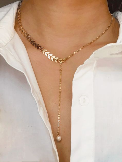 Leaf Detail Lariat Necklace 1pc | SHEIN Ring Rosegold, Layered Chain Necklace, Accesories Jewelry, Layered Chains, Women's Jewelry And Accessories, Diy Schmuck, Girly Jewelry, Lariat Necklace, Gold Jewelry Fashion